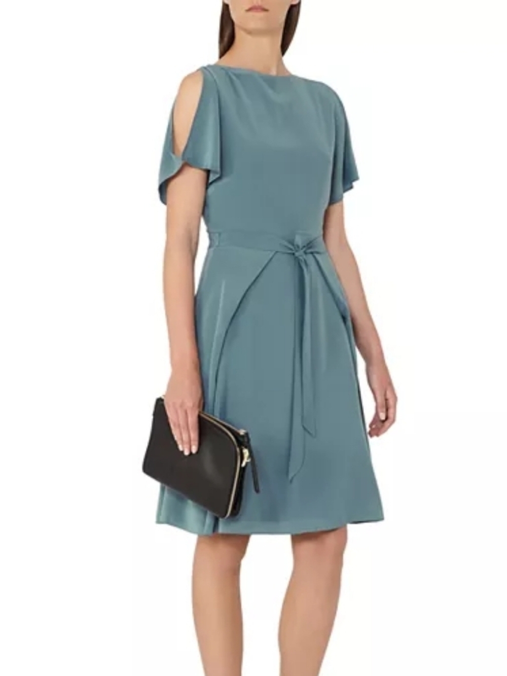 REISS Mira Cold-Shoulder Silk Dress-0200